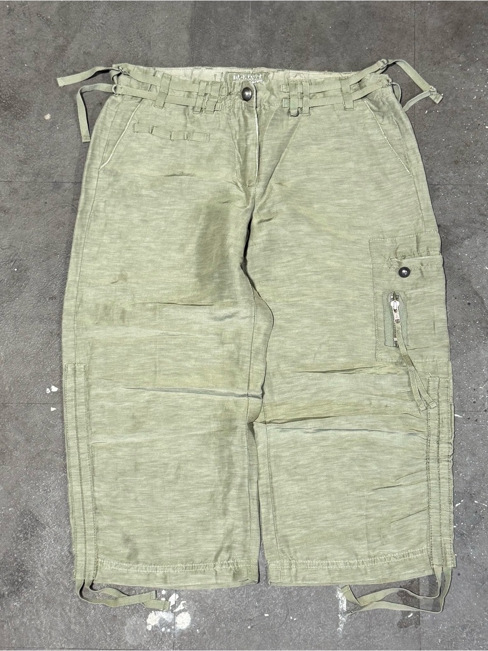 Da-Nang Green Linen / Silk Capris Size S Cargo Surplus Indo-Chine Y2K Vintage